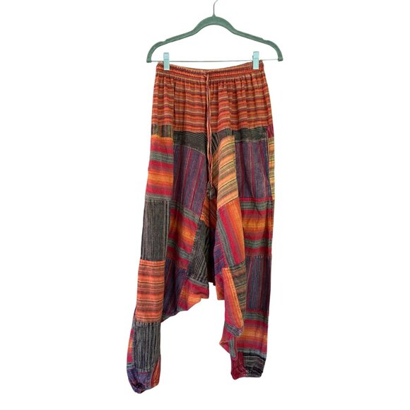 Colorful Patchwork Cotton Harem Hippie Pants Elastic Waist Made In Nepal - Picture 2 of 9